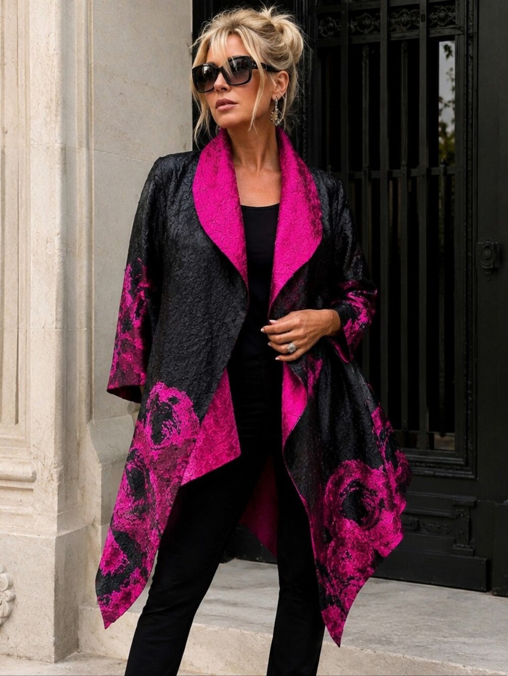 Jerry T New York Reversible Wearable Art Crinkle Jacket Pink Black Boho Medium